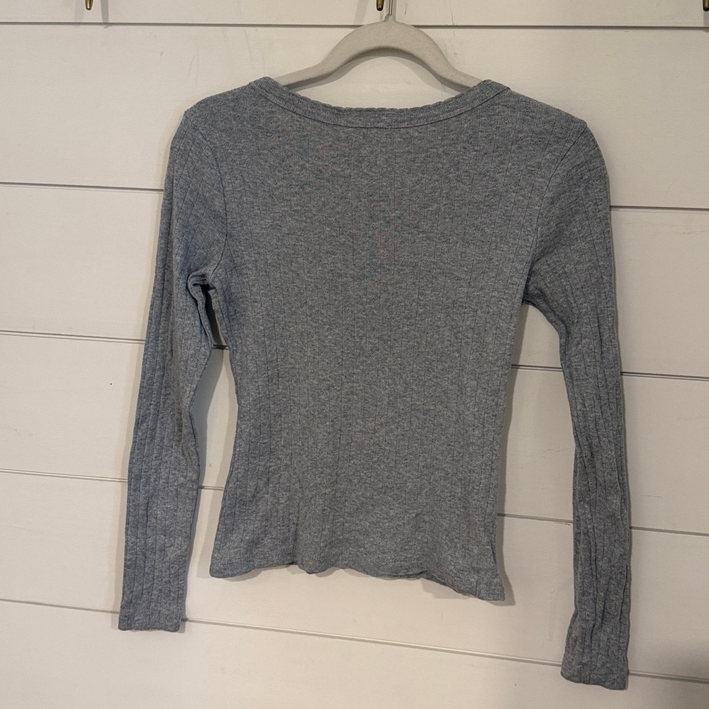 Marea by Liz Joy Pointelle Heather Gray Long Sleeve Top - Picture 4 of 4